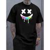 European Sizes Men's Casual Short Sleeve T-Shirt with Graffiti Smile Face Print - Regular Fit Crew Neck Streetwear Tee Suitable