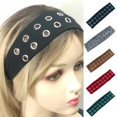 Headband Punk Style Rock Air-eye Decor Hair Band Elastic Fabric Eyelets