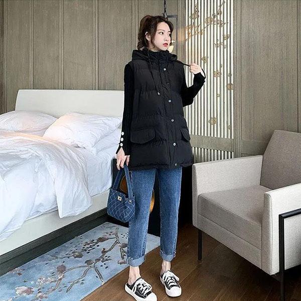 

Осенне-зимняя мода хлопковый жилет женский длинный стеганый жилет свободное пальто жилет куртка верхняя одежда S