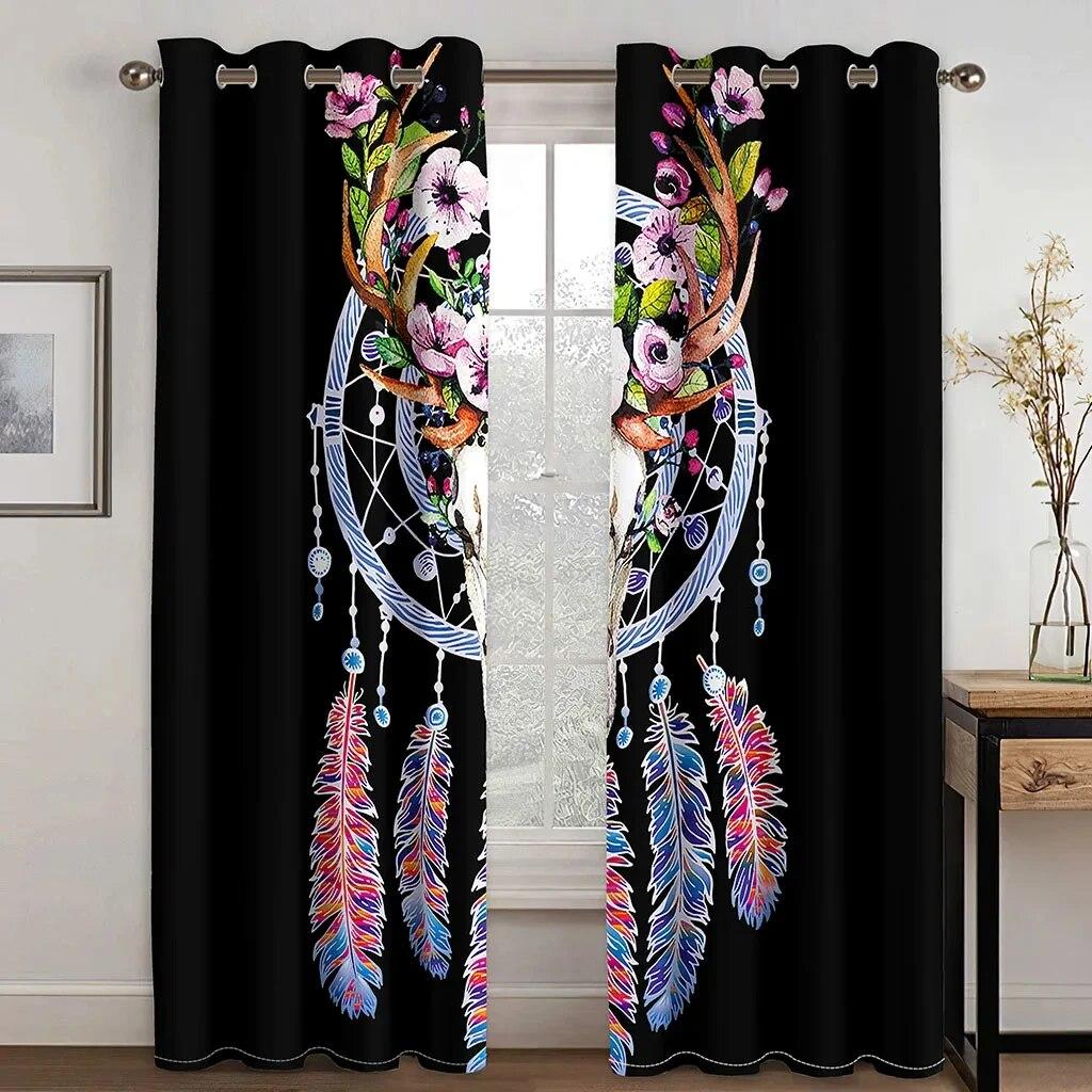 Boho Animal Wolf Dreamcatcher High Shading Curtains For Living Room Bedroom Window Drape Decor Multiple Colour Blackout Curtain