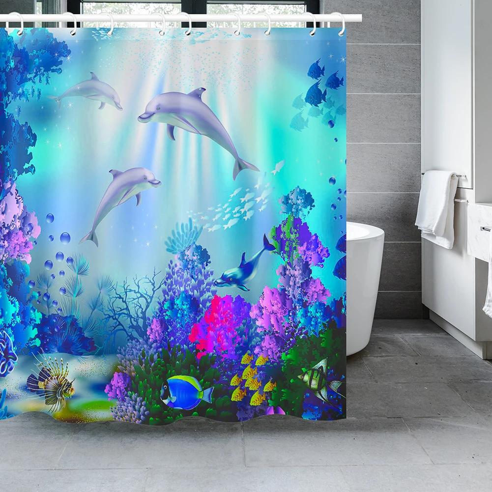 

Vikama Dolphin Shower Curtain - Blue Underwater World Ocean Life/Children S Ocean Theme Bathroom Decor W60H190(CM)-1 Pcs
