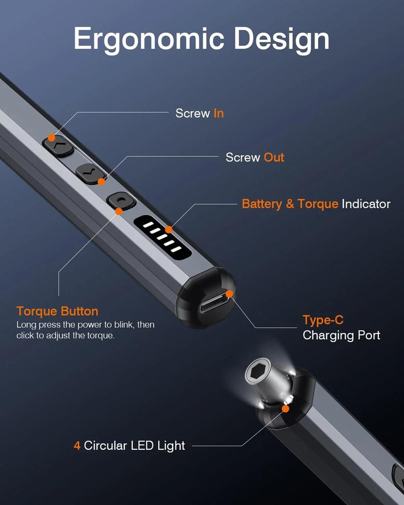 Mini Electric Screwdriver Set Magnetic Screwdriver with 30 Bits 5 Torque Settings Multi-Function Repair Power Tool Set Hand
