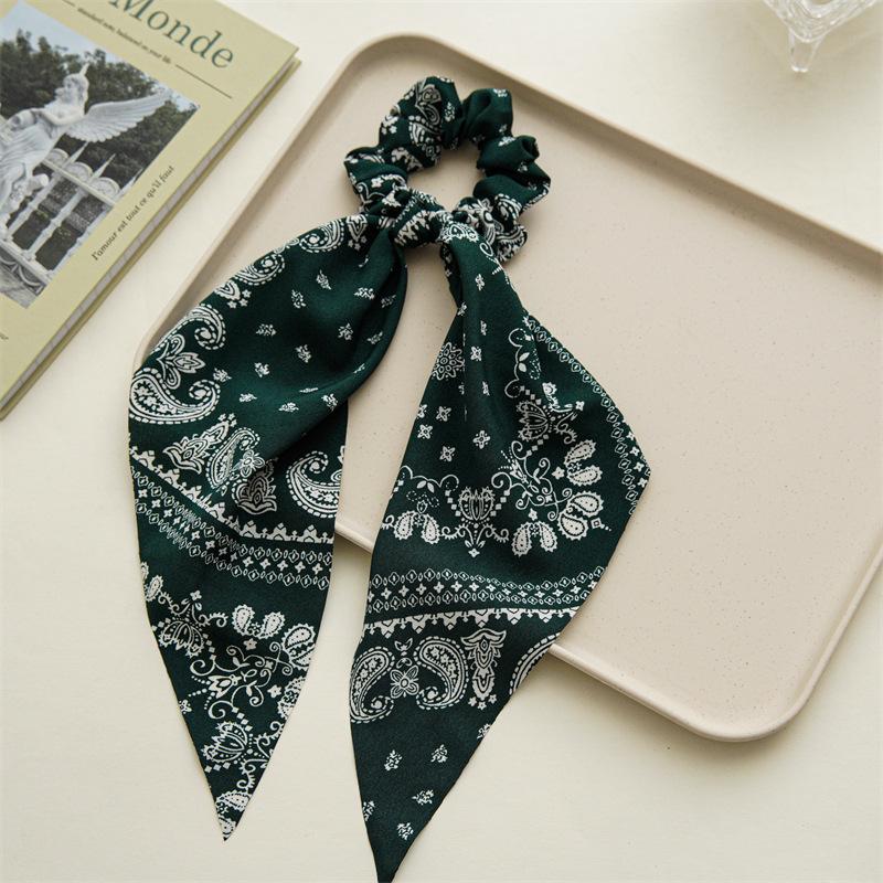 Fashion Print Chiffon Long Ribbon Scrunchies Women Girls Ponytail Scarf Elastic Hair Bands Ties Hair Accessories