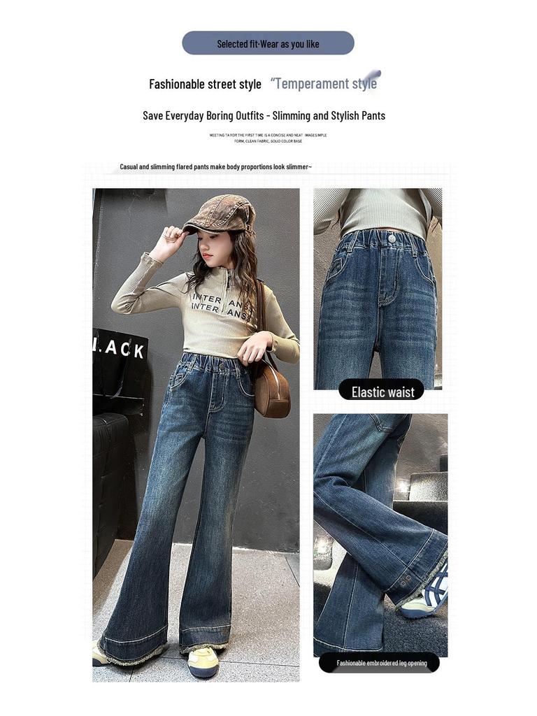 2025 Trendy Embroidered Flare Jeans for Big Girls