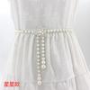 Mei Mary Women's korean style sweet bow dress with pearl waist chain - ladies' fashion decorative slim belt