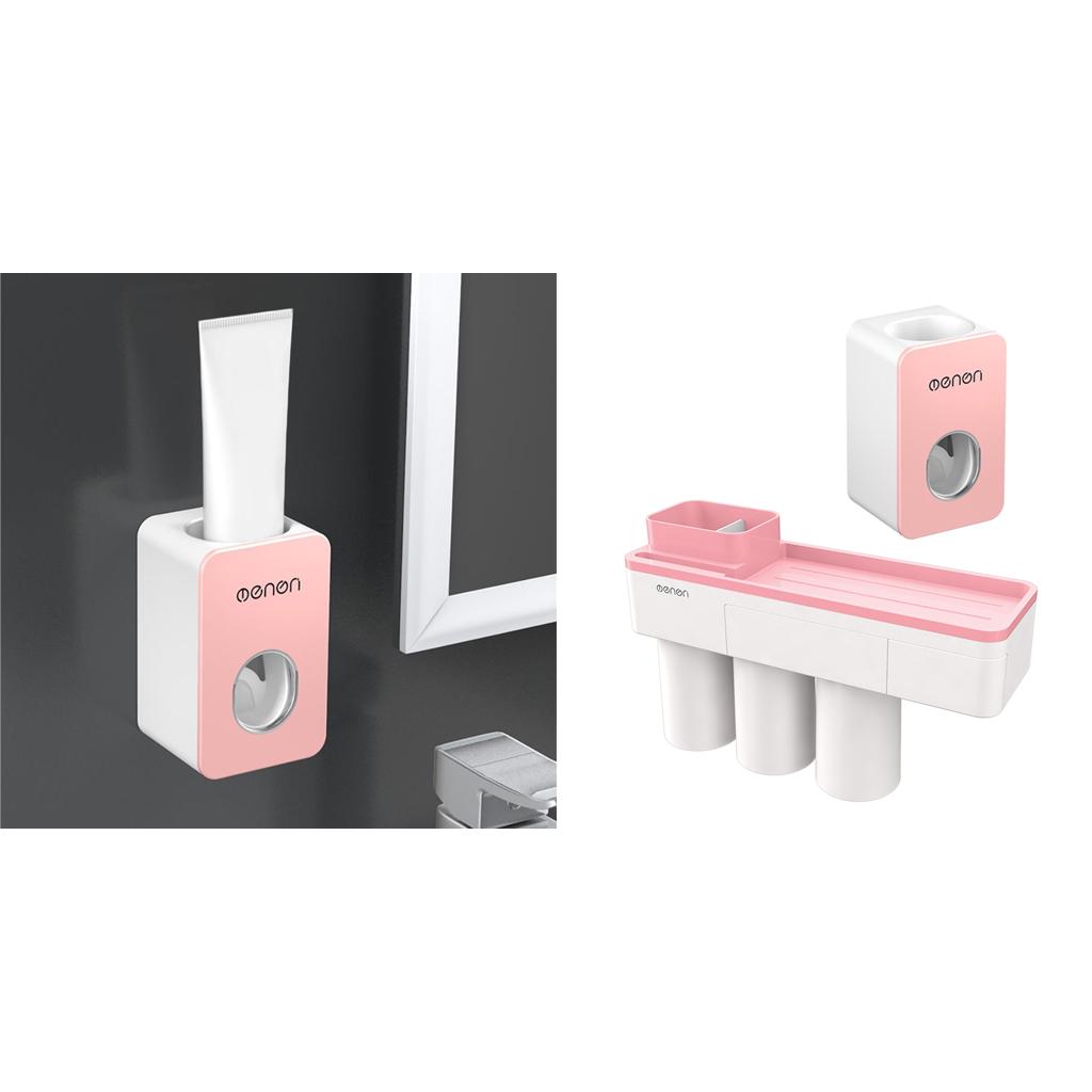 Toothbrush Holder Toothpaste Stand Bathroom Storage Organizer Self Wall Mounted Without Drilling Toothpaste Squeezer Dispenser