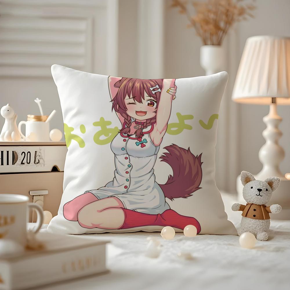 Anime IINUGAMI KORONE Kissenbezug Anti-Milben Kissenhülle Versteckter Reißverschluss seidiger kurzer Plüsch Sofakissenbezug