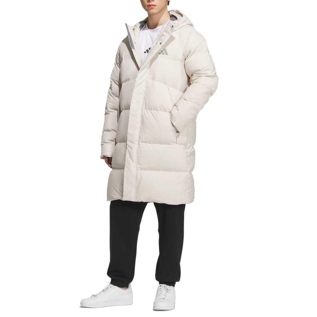 adidas Linear Mid Length Down Jacket Solid Color Hooded Simple Down Coat Unisex Jackets KR0935