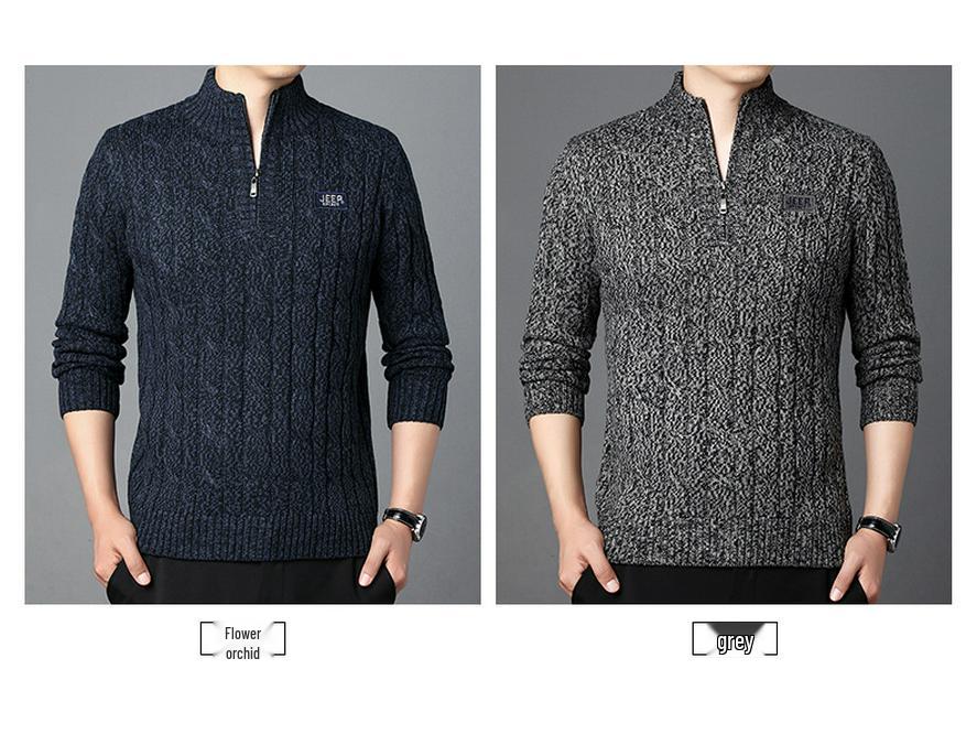JEEP SPIRIT Men's Winter Half-Zip Fleece-Lined Knitted Sweater 2608