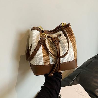 Korean Version High-End Texture Bucket Bag Lady  New Fashion Color Contrast Patchwork Handbag Single Shoulder Crossbody Pack