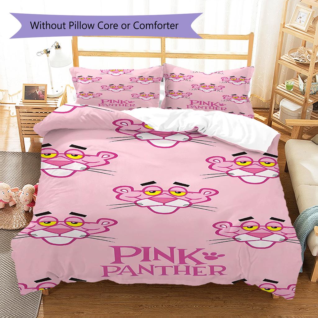 Juego de ropa de cama con estampado de la Pantera Rosa, funda nórdica y funda de almohada. Regalo ideal para el hogar o cumpleaños. (1 * funda nórdica + 2 * fundas de almohada, sin núcleo)