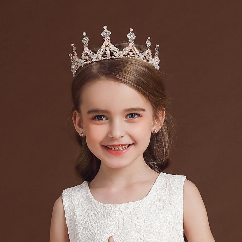 

Детский головной убор в виде короны принцессы для девочек, большая повязка на голову с кристаллами для маленьких девочек, аксессуары для волос на день рождения, реквизит для выступлений и прогулок белый