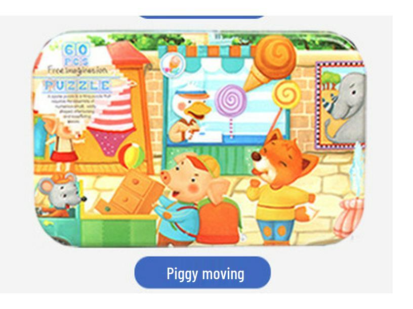 Children's Wooden Puzzle Set: 60-Piece Educational Toy In Tin Box for Ages 2-5