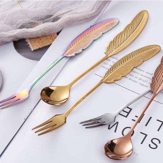 Kávová lžička Kreativní rukojeť ve tvaru peříčka 304 Nerezová lžička na míchání čajových dezertů