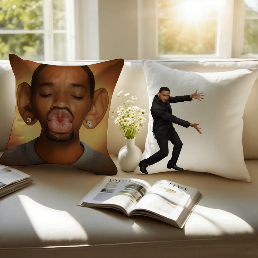 WWill SSmith meme Cushion Cover Pillowcase Antidustmite Invisible Zipper Short Plush Sofa Cushion