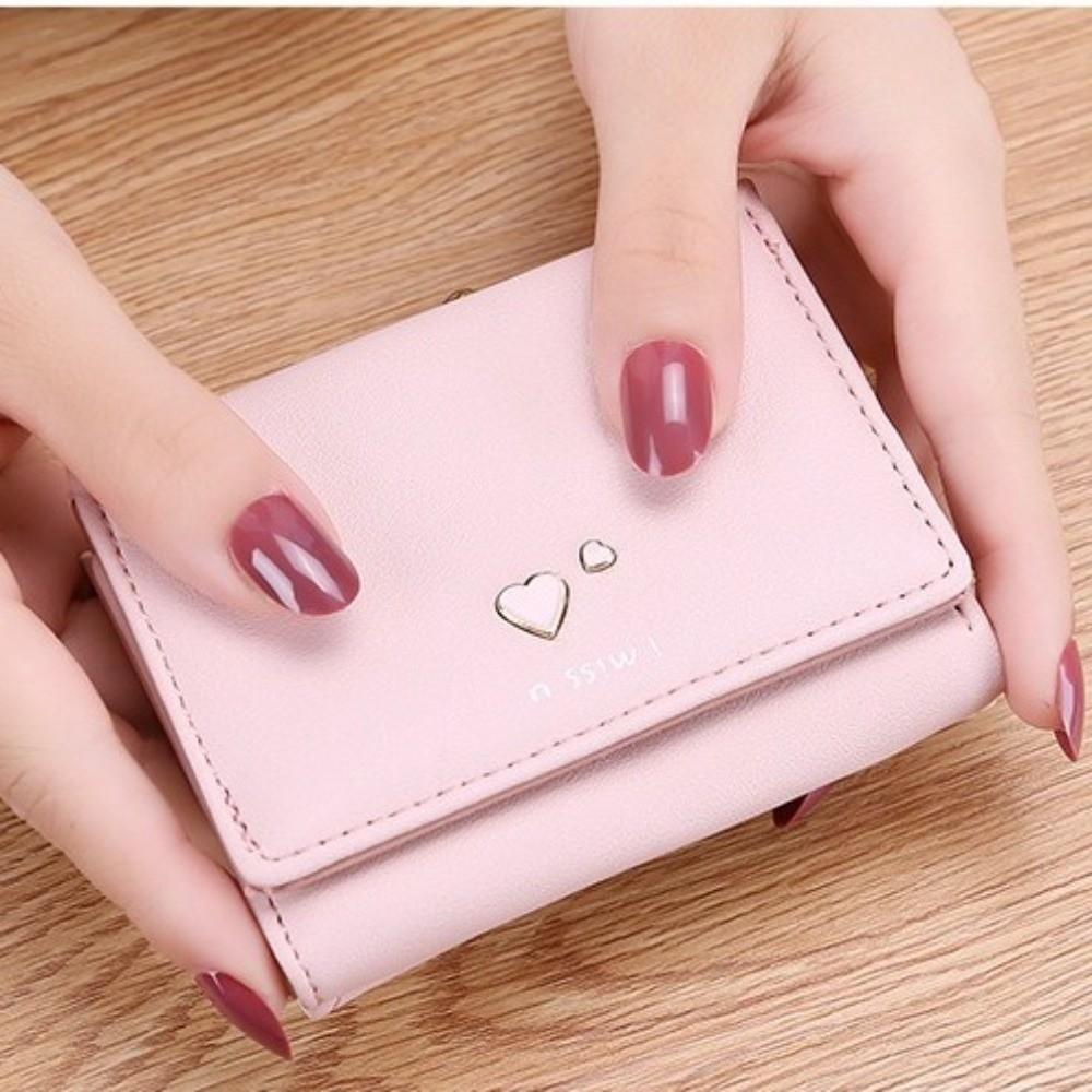 New Cartoon Coin Purse Heart Large Capacity Card Bag PU Leather Short Wallet Student