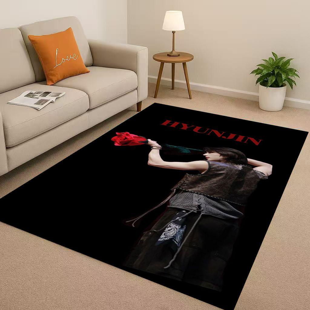 3D Kpop Hyunjin Star Art living Room Non-Slip Area Rug Soft Carpet for Bedroom Playroom and Sofa,Easy Clean Home Decor Doormat