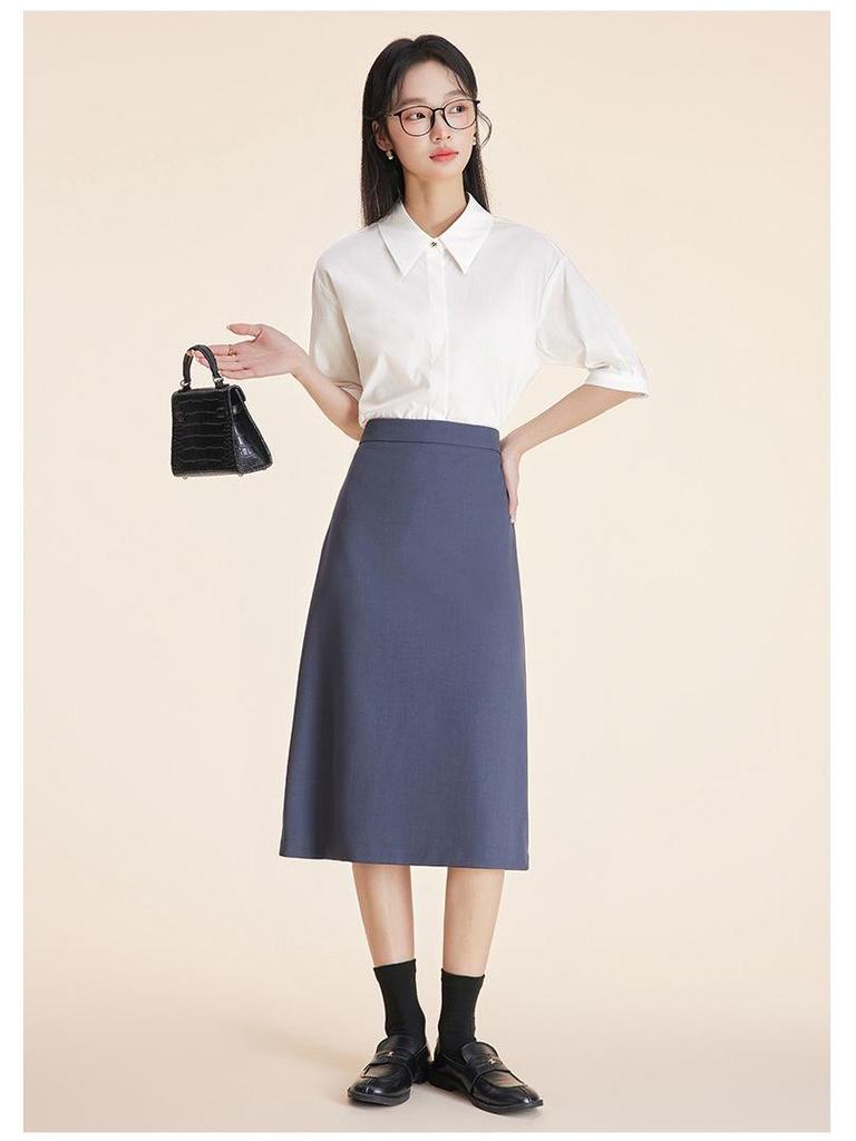 Women's Short-Sleeve White Wrinkle-Resistant Professional Shirt and Suit Dress Set for Work or Interviews