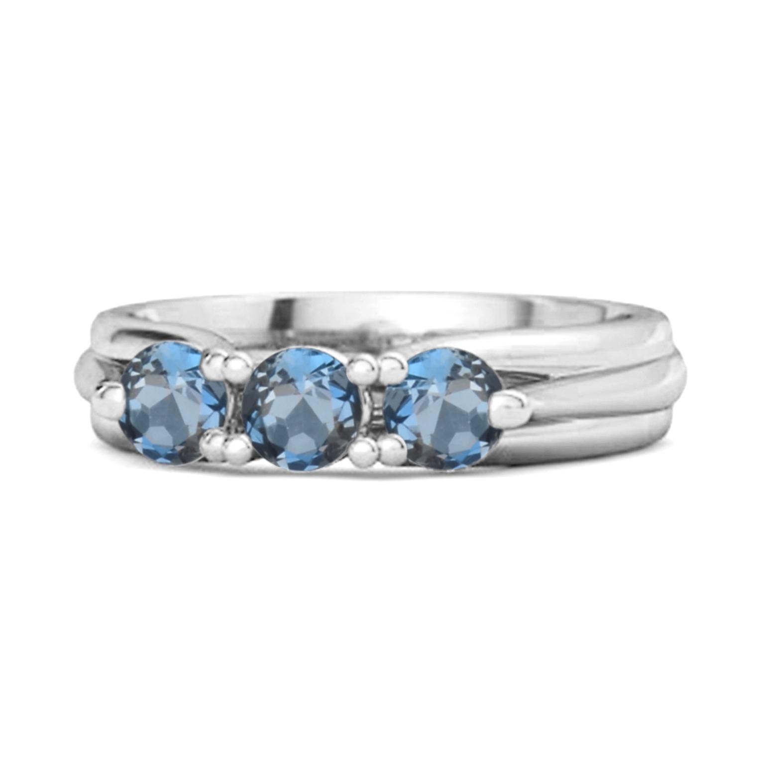 London Blue Topaz Three Stone Ring - 925 Sterling Silver 7 белый