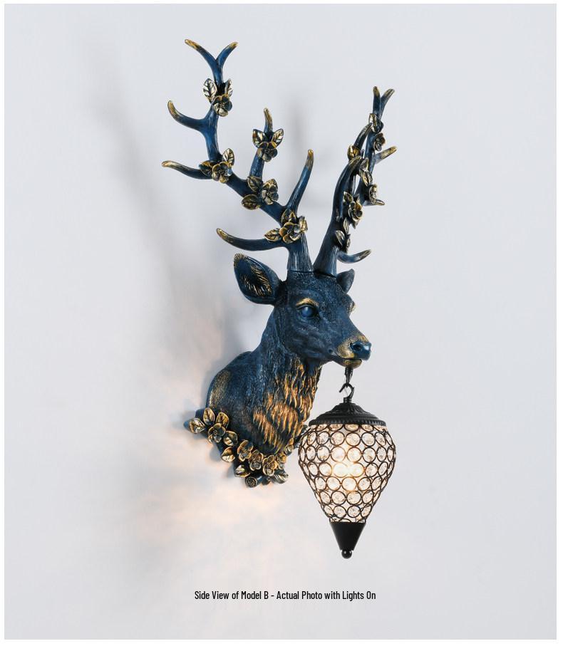 Sika Deer Wealth-Attracting Retro Wall Lamp for Living Room, Bedroom, Hallway, or Staircase