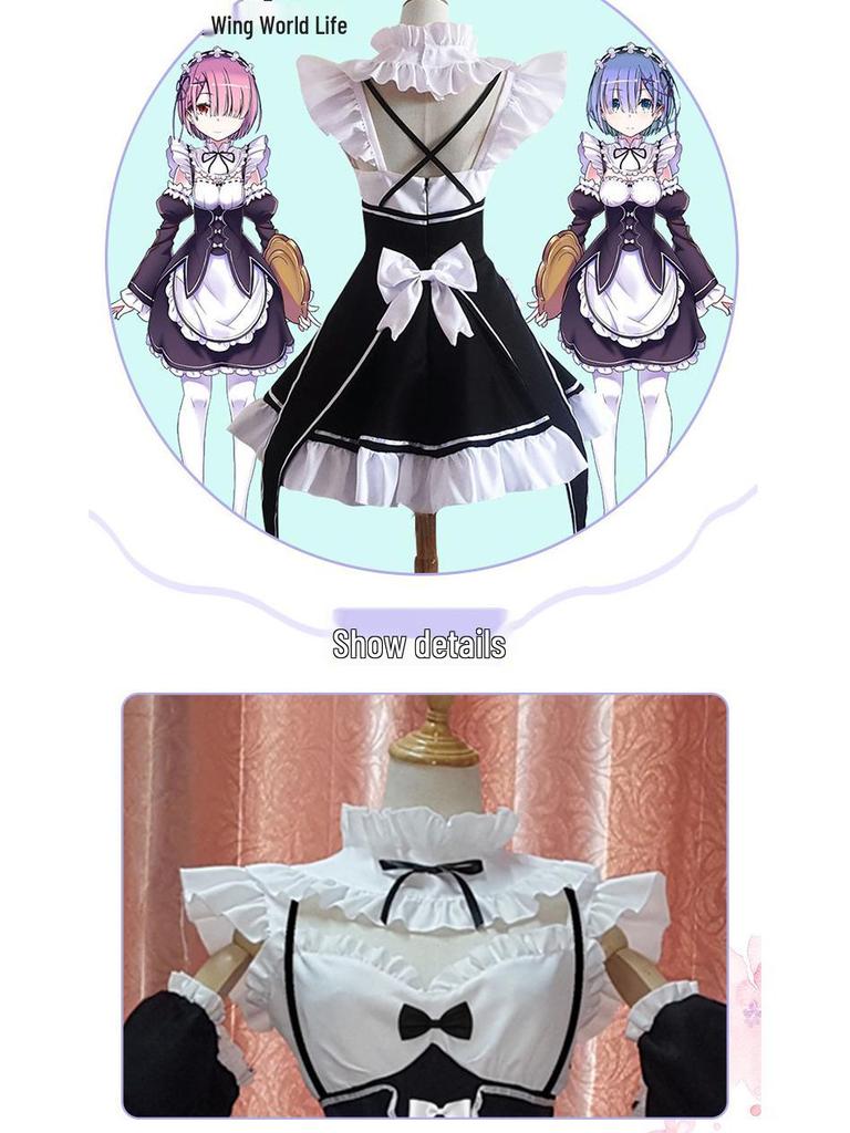 Re:Kostým pro cosplay Zero Rem & Ram nadměrné velikosti - Roztomilý služebnický outfit pro crossdressery