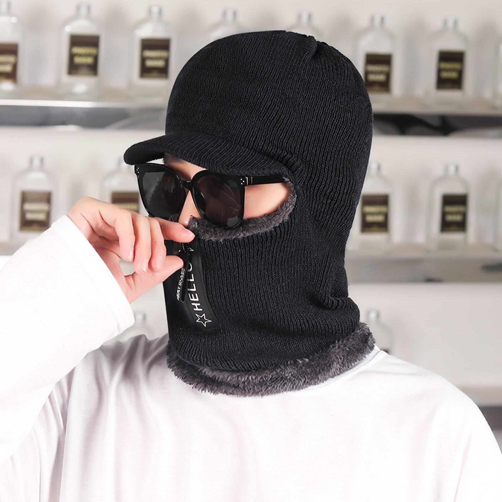 

Новая мужская зимняя теплая шерстяная шапка для улицы, теплая толстая вязаная велосипедная шапка, шарф, ветрозащитный козырек, кепка Ti-de Gorras One Size чёрный