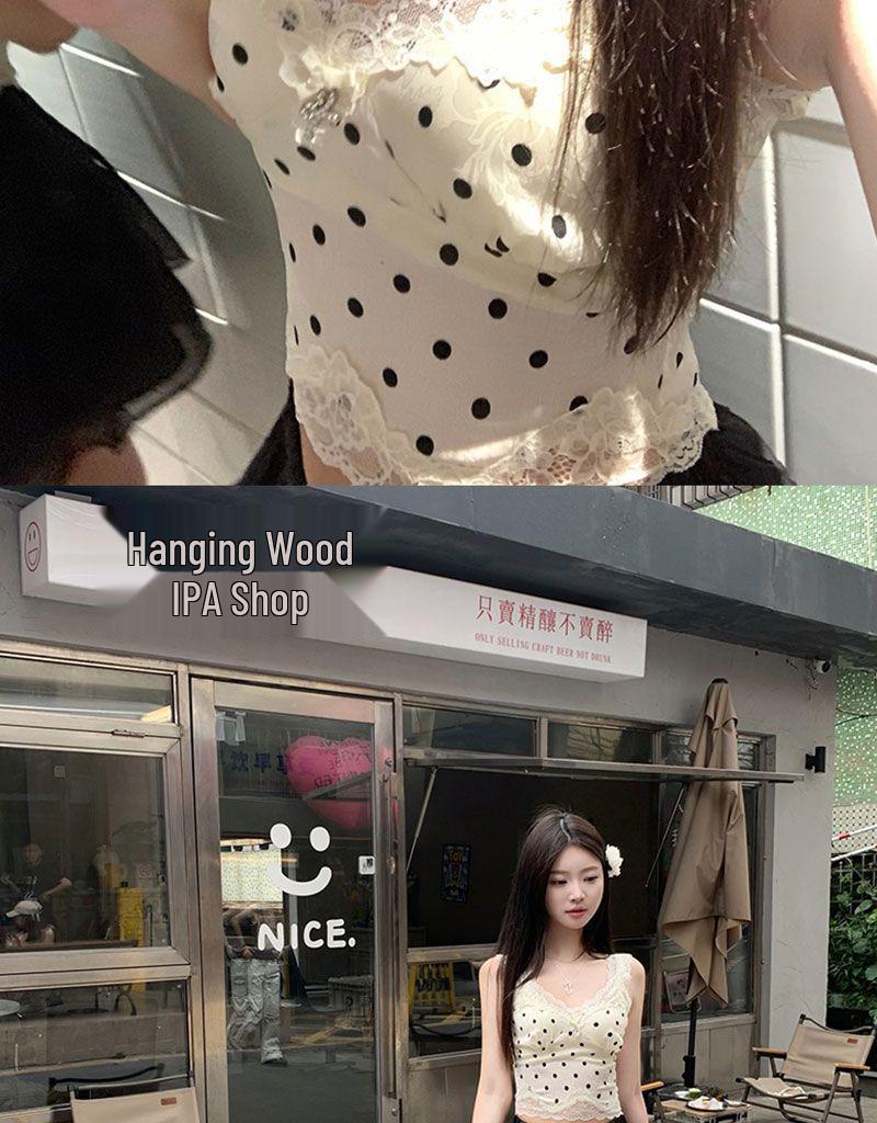 Chic Polka Dot Lace Camisole: French-Style Summer Top for Women