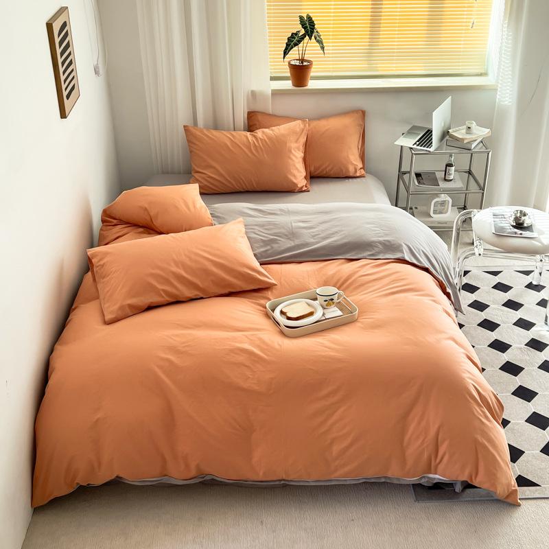 Pure Cotton Quilt Cover, Color Matching Four-piece Set, Pure Cotton, Pure Autumn and Winter Simple Single Product, Bedding, Duvet Cover