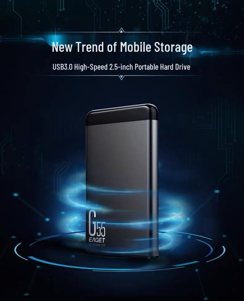 Eaget G55 2.5-inch Portable External Hard Drive, 1TB High-Speed USB 3.0 for Computer & Mobile Phone