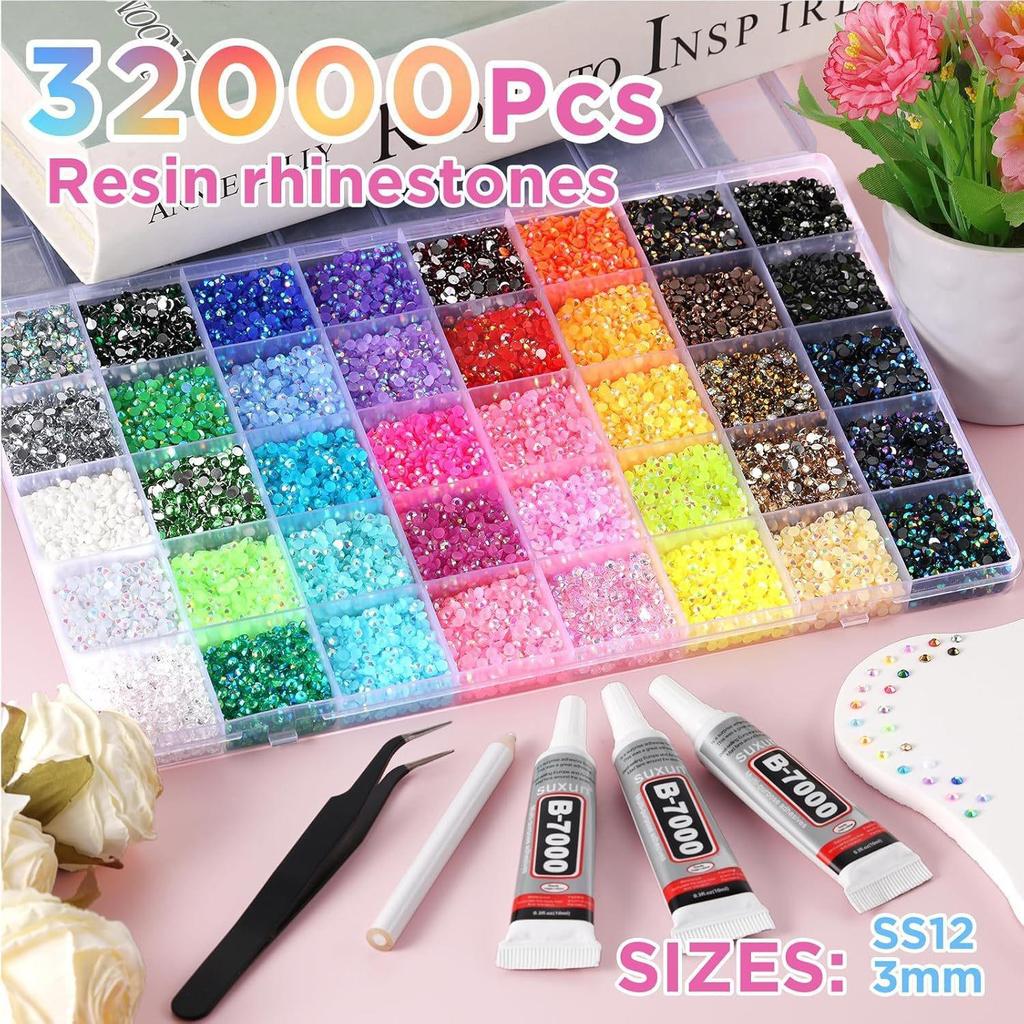 Strass in Resina Crystal Flash: Griglia da 40 e Griglia da 28 Fondo Piatto da 3MM per Nail Art, Progetti Fai da Te e Adesivi per Telefono