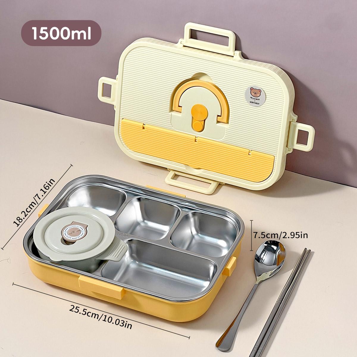 

304 Stainless Steel Bento Lunch Box With Cutlery 4/5 Compartment Large Capacity Leak-proof Food Container For Kids Students 1500ml