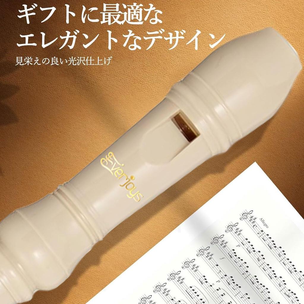 Everjoys German-Style C Key Sopranino Recorder ABS Resin 8-Hole Full-Size Flute 3-Piece Set Detachable Cleaning Rod Fingering Chart Leather Storage