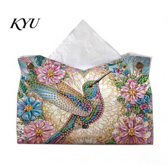 Concentration Training Toys DIY Faux Diamond Art Painting Tissue Box, Leather Desktop Holiday Gift for Craft Lovers Holder Pouch, 5D Rhinestone