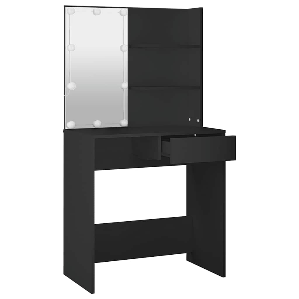 Makeup Table with LED Lights Black 74.5 x 40 x 141 cm