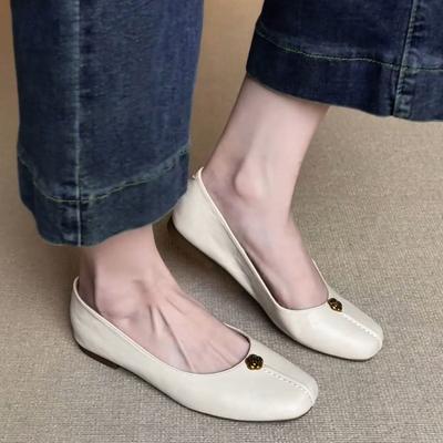 Sheepskin Version Xiaoxiangfeng Camellia Flat-soled Single Shoes Women's French Leather Retro Temperament Evening Shoes Soft-soled Grandma Shoes