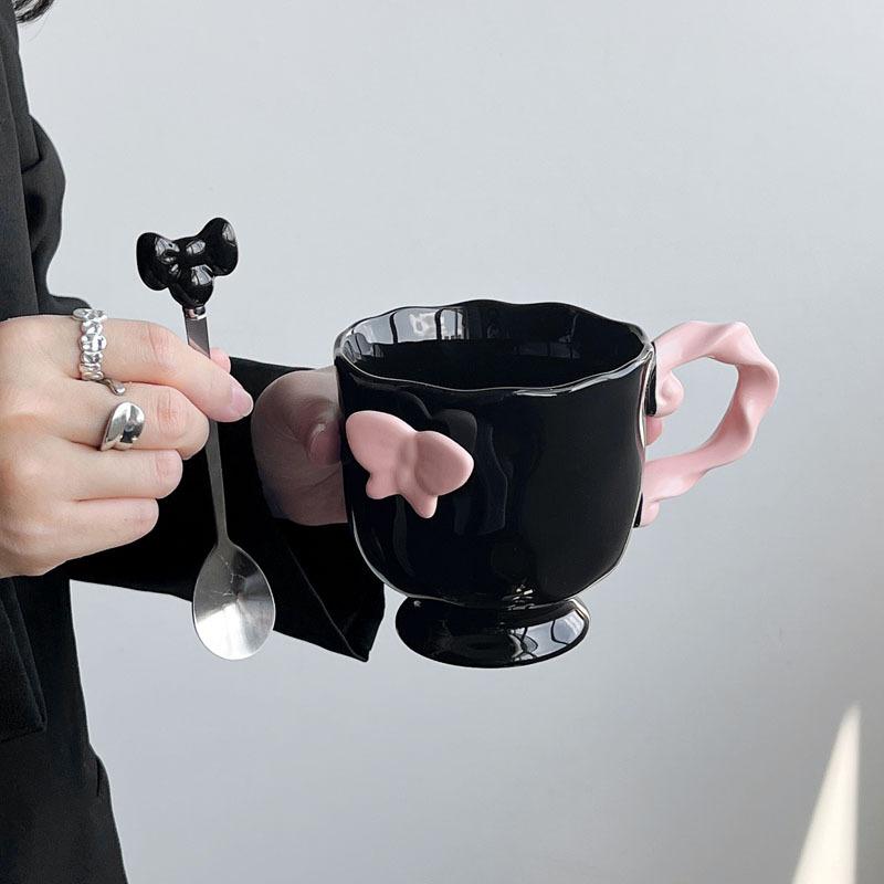 Ins High End Butterfly Mug Girl Heart Ceramic Cup Office Coffee Breakfast Cup Girl Birthday Gift