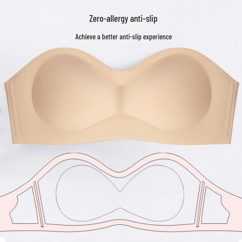 7A Antibacterial Non-Slip Strapless Bra: Seamless, Thin, Gathering Fit for Small Chest, Invisible Jelly Bandeau