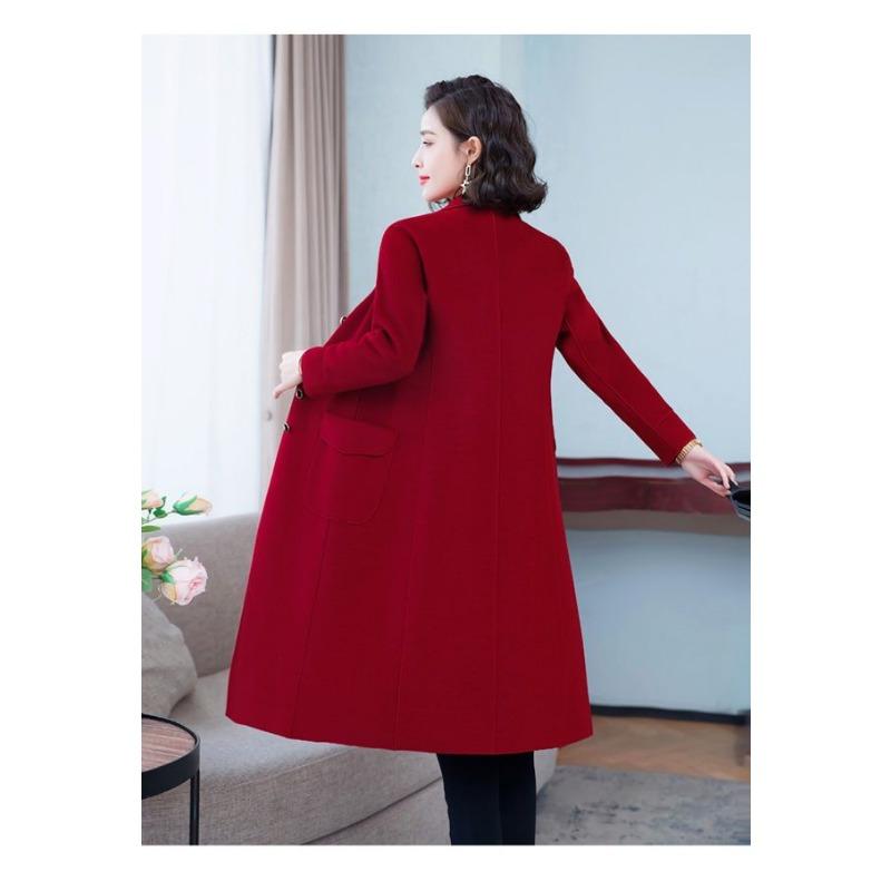 Elegant Pure Color Double Faced Wool Coat Women Slim Fit Mid Long High Quality Autumn Winter Trench Coat