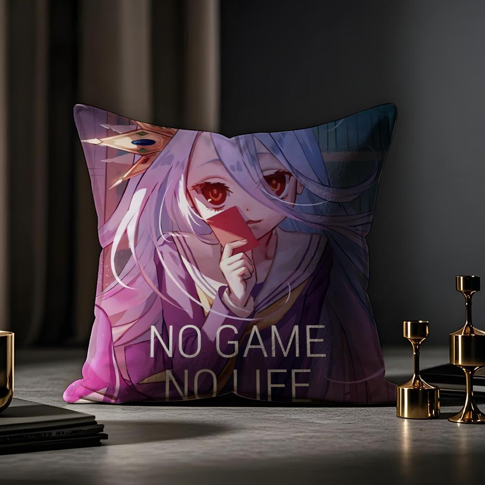 NoGameNoLife Anime Cushion Cover Anti-dustmite Pillowcase Invisible Zipper Silky Short Plush Sofa Cushion Cover