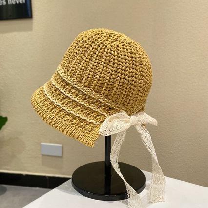 Summer new sun hat women's South Korea Dongdaemun weaving hollowed out after split fork sun protection hat fisherman hat children