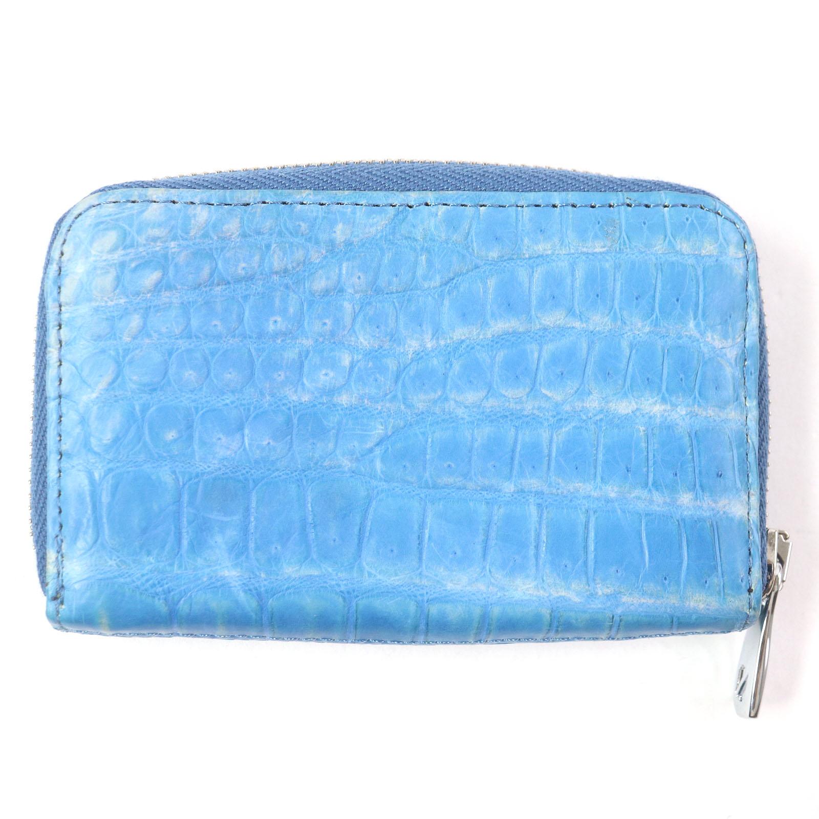 Very Good ZELE PARIS Coin case Logo Engraved Zip Around Compact Wallet Coin Pocket blue Crocodile mens Used