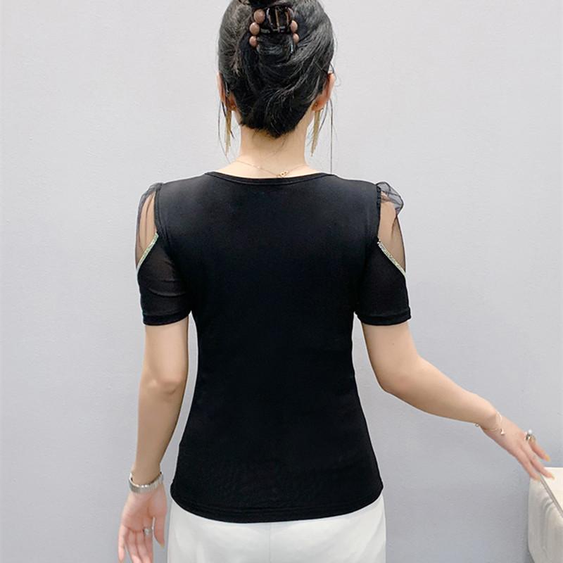 New European Brand Women's Clothes T-shirt Sexy V-Neck Luxury Butterfly Hot Diamonds Girls Tops Fashion Summer Short Sleeve Tees