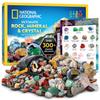 NATIONAL GEOGRAPHIC Rocks & Fossils Kit – 200Piece Set Includes Geodes, Real Fossils, Rose Quartz, Jasper, Aventurine, & Many More Rocks, Crystals & G