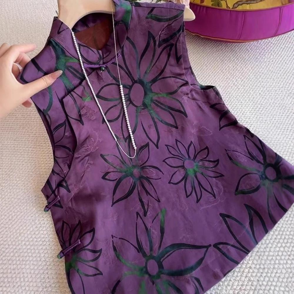 Premium temperament design sense Printed sleeveless women 2025 summer summer models are thin and versatile year tops trend