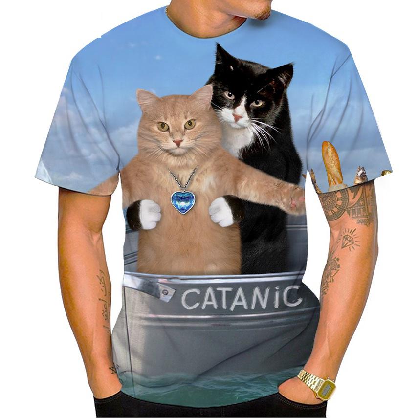 New Interesting Cat Pattern 3d Printing T-shirt Men's And Women's Children's Summer O-neck Harajuku Street Thin Breathable Top