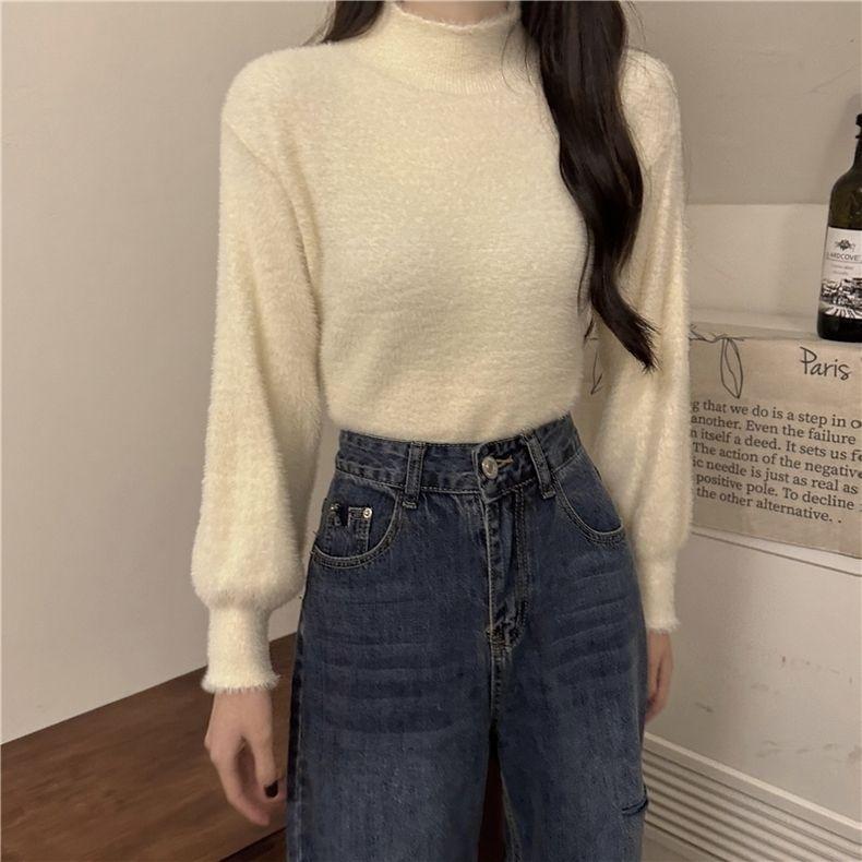 Winter Imitate Mink Wool Fleecing Female Turtleneck Elastic Casual Sweater Women Knitted Tops Pullovers Soft Warm