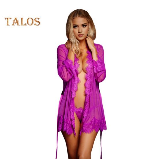 

Летняя женская ночная рубашка с завязывающимся поясом, тонкая прозрачная сетка с V-образным вырезом, чувственная ночная рубашка с кружевной отделкой, ночная рубашка для спальни, свадебное платье для медового месяца XXXL фиолетовый