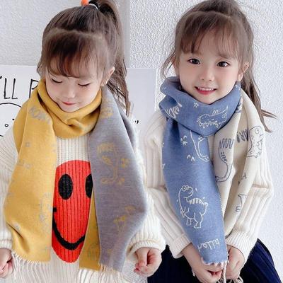 Double-Sided Imitation Cashmere Kids' Scarf – Warm Cartoon Tassel Shawl for Boys & Girls
