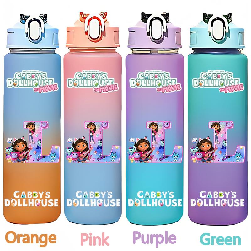 Gabby's 750ml Dollhouse Gabby Carlita DJ Catnip Mercat Gradient Plastic Straw Cup Pandy Paws Cakey Cat Mama Cat Drinking Bottle