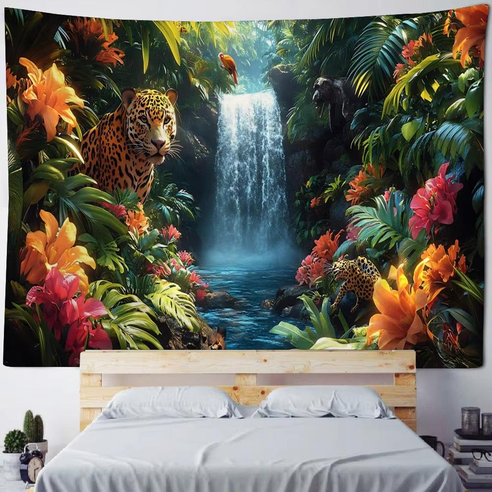 Tropical Rainforest Tapestry Macaw Waterfall Flamingo Dynamic Group Bedroom B&B Decoration